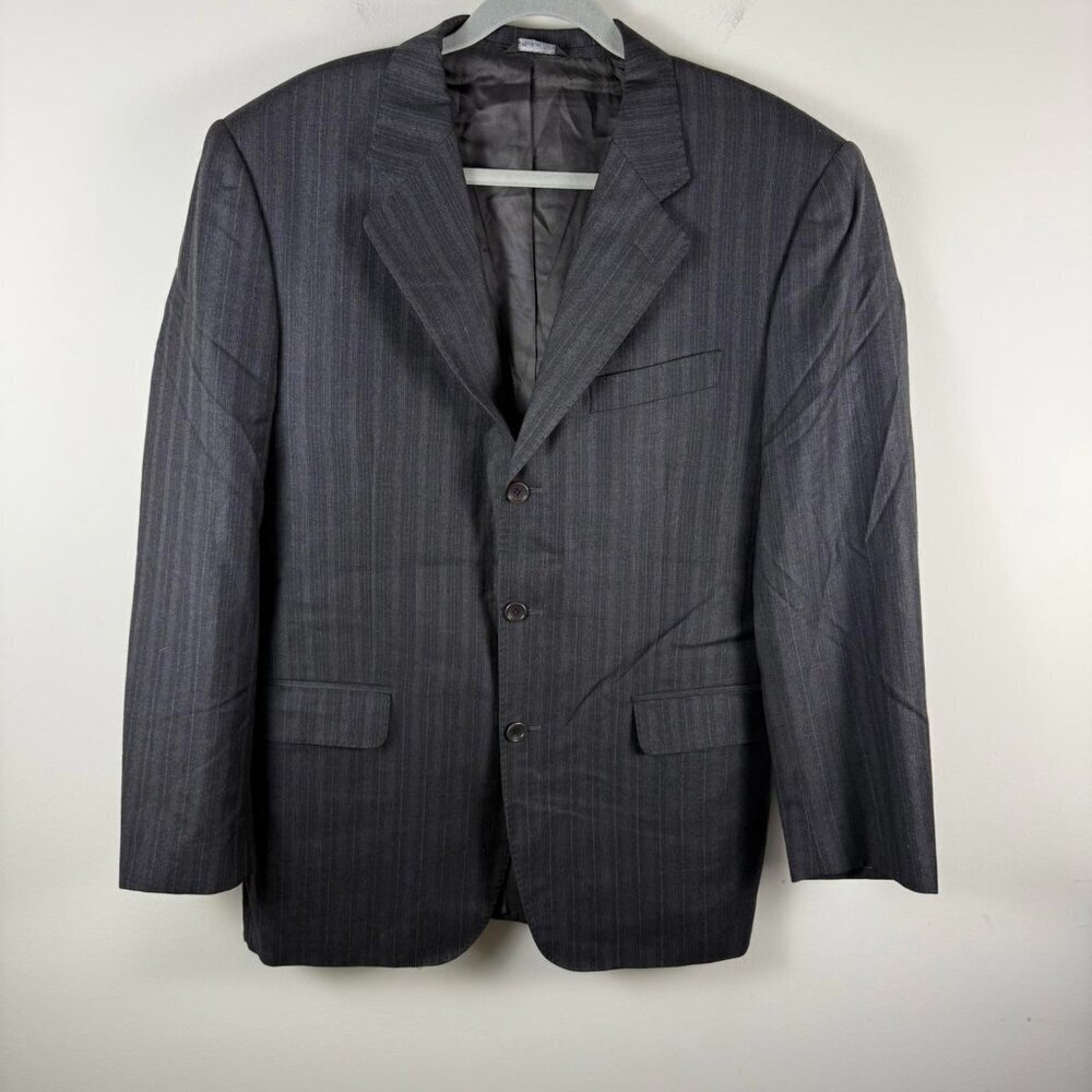 Loro Piana Wool 3 Button Blazer Sport Coat Black Striped Mens 40 Regular Italy
